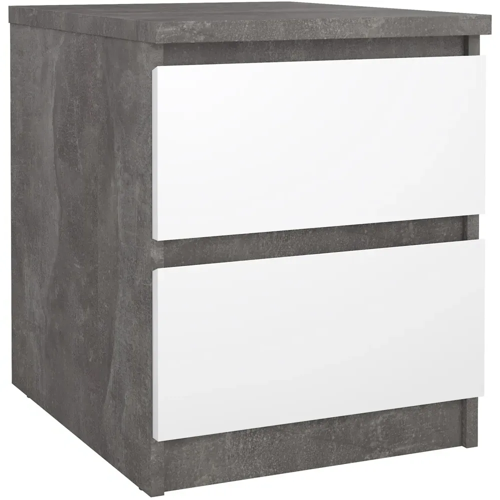 Florence Naia 2 Drawer Bedside Table - Concrete, White