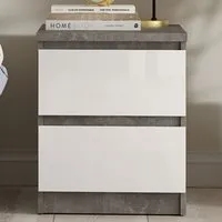 Florence Naia 2 Drawer Bedside Table - Concrete, White