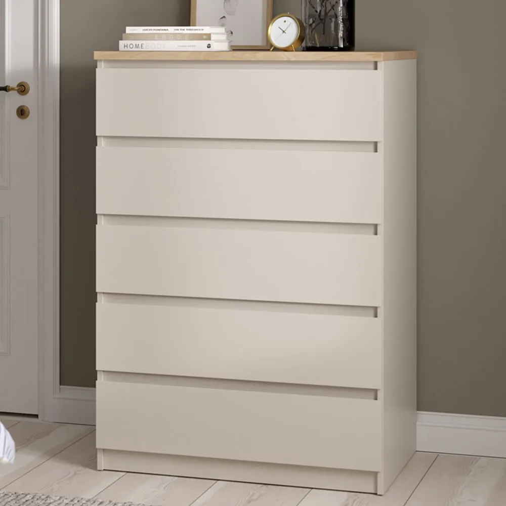 Florence Naia 5 Drawer Chest of Drawers - Cashmere, Hickory