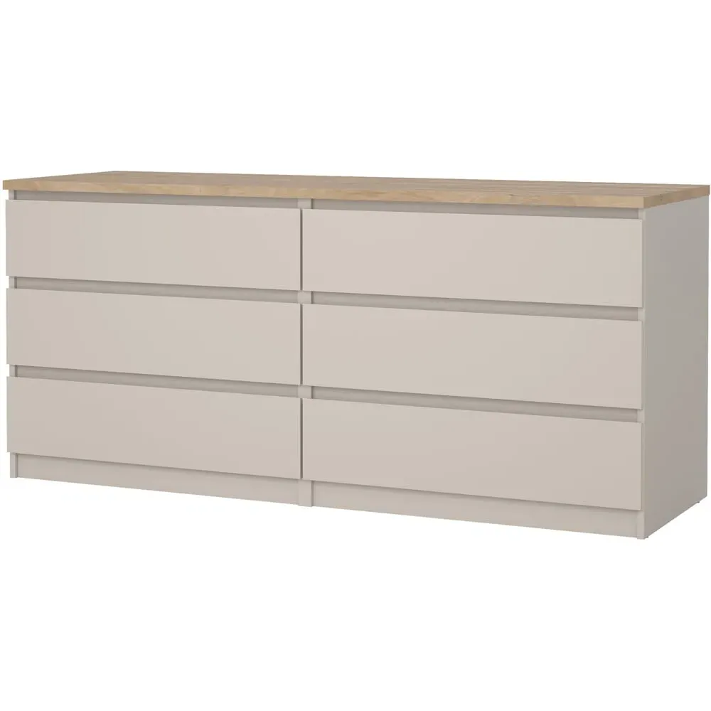 Florence Naia 6 Drawer Wide Chest of Drawers - Cashmere, Hickory