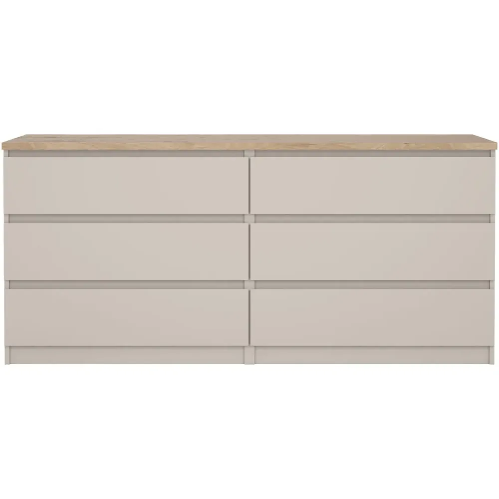 Florence Naia 6 Drawer Wide Chest of Drawers - Cashmere, Hickory