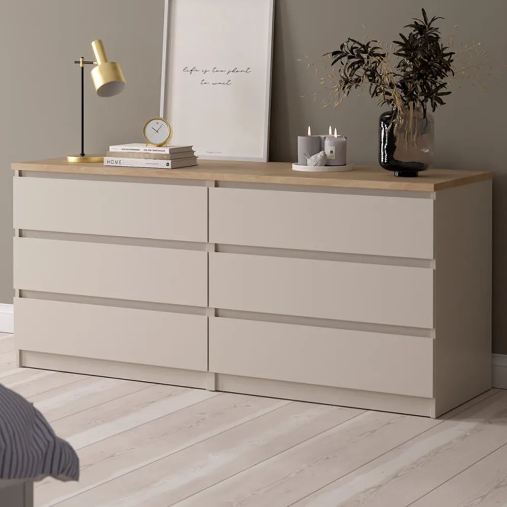 Florence Naia 6 Drawer Wide Chest of Drawers - Cashmere, Hickory