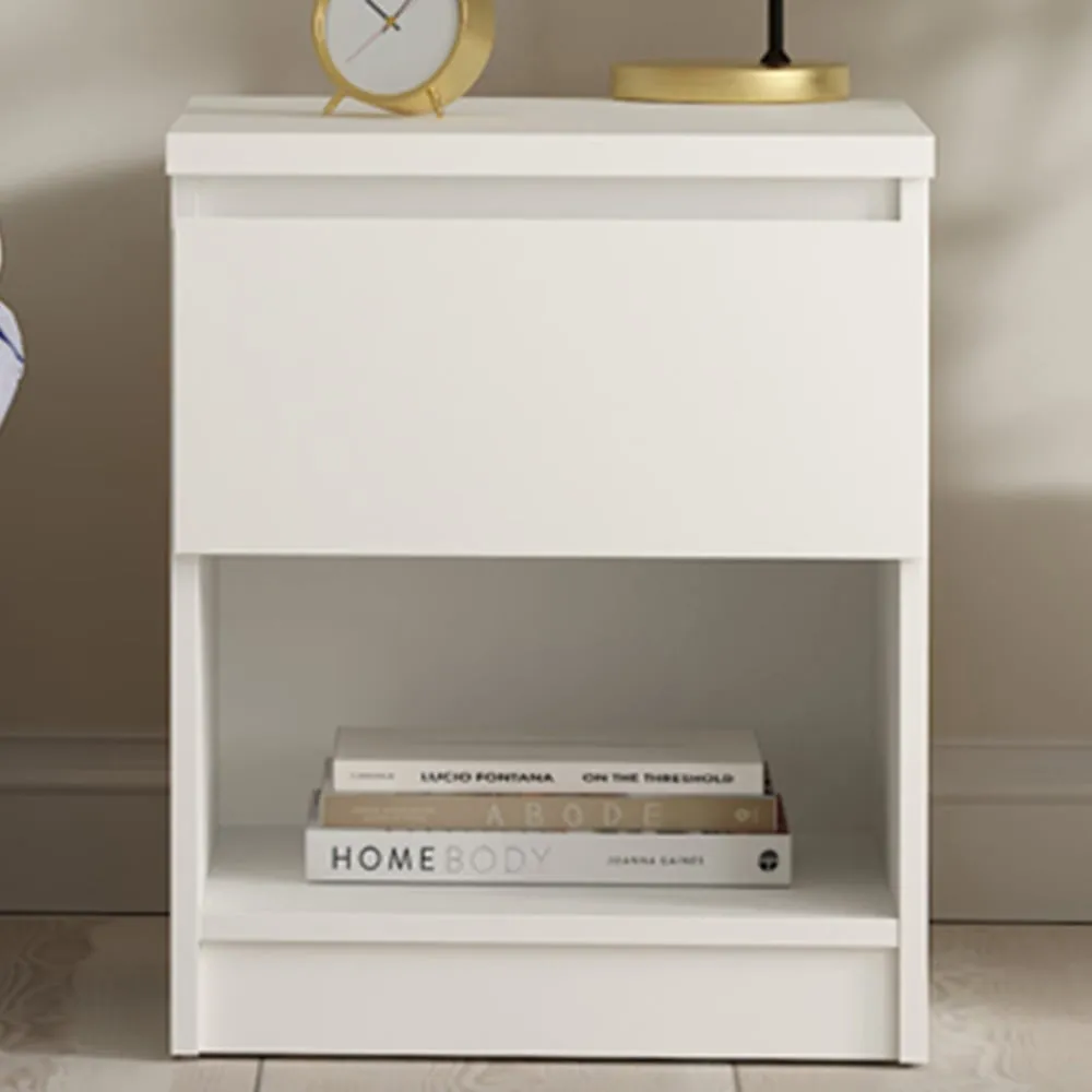 Florence Naia Bedside Table with Drawer - White