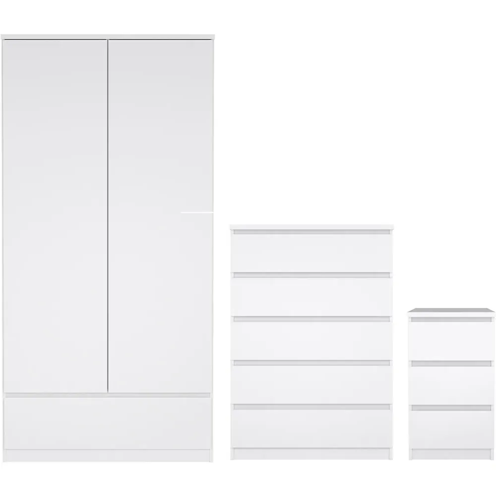 Florence Naia High Gloss 3 Piece Bedroom Set - White