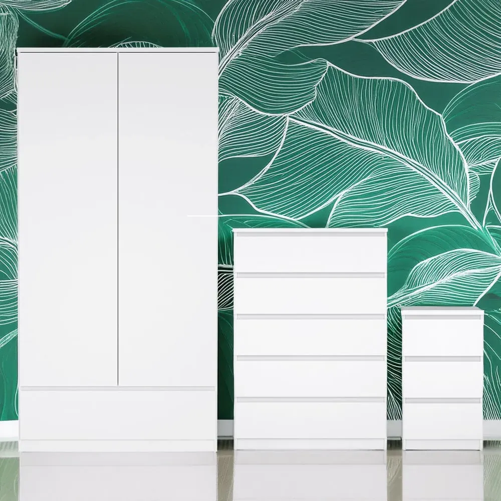 Florence Naia High Gloss 3 Piece Bedroom Set - White