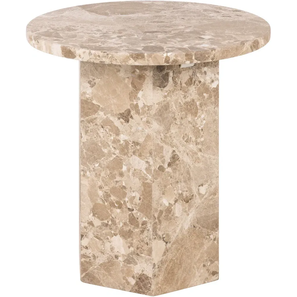 Florence Naxos Round Side Table - Brown, Marble