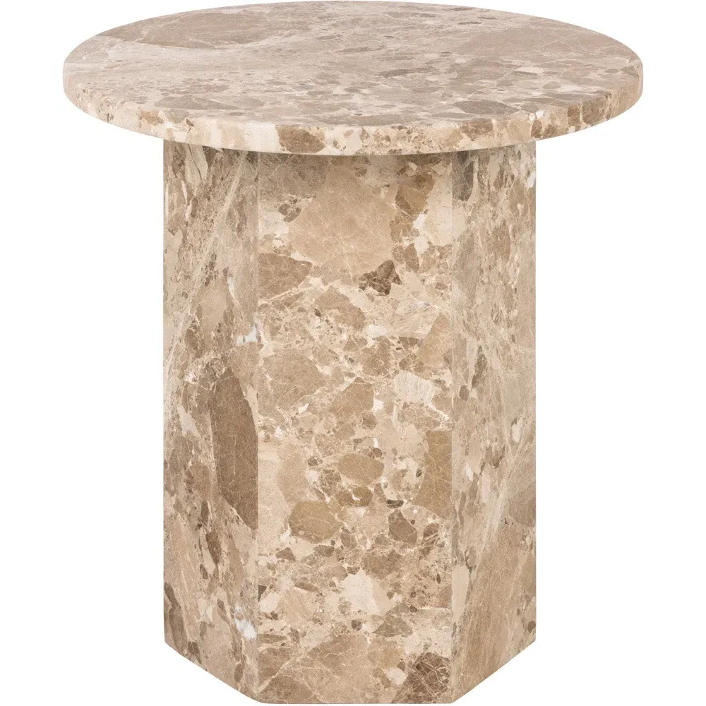 Florence Naxos Round Side Table - Brown, Marble