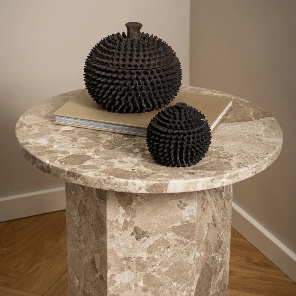 Florence Naxos Round Side Table - Brown, Marble