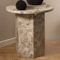 Florence Naxos Round Side Table - Brown, Marble