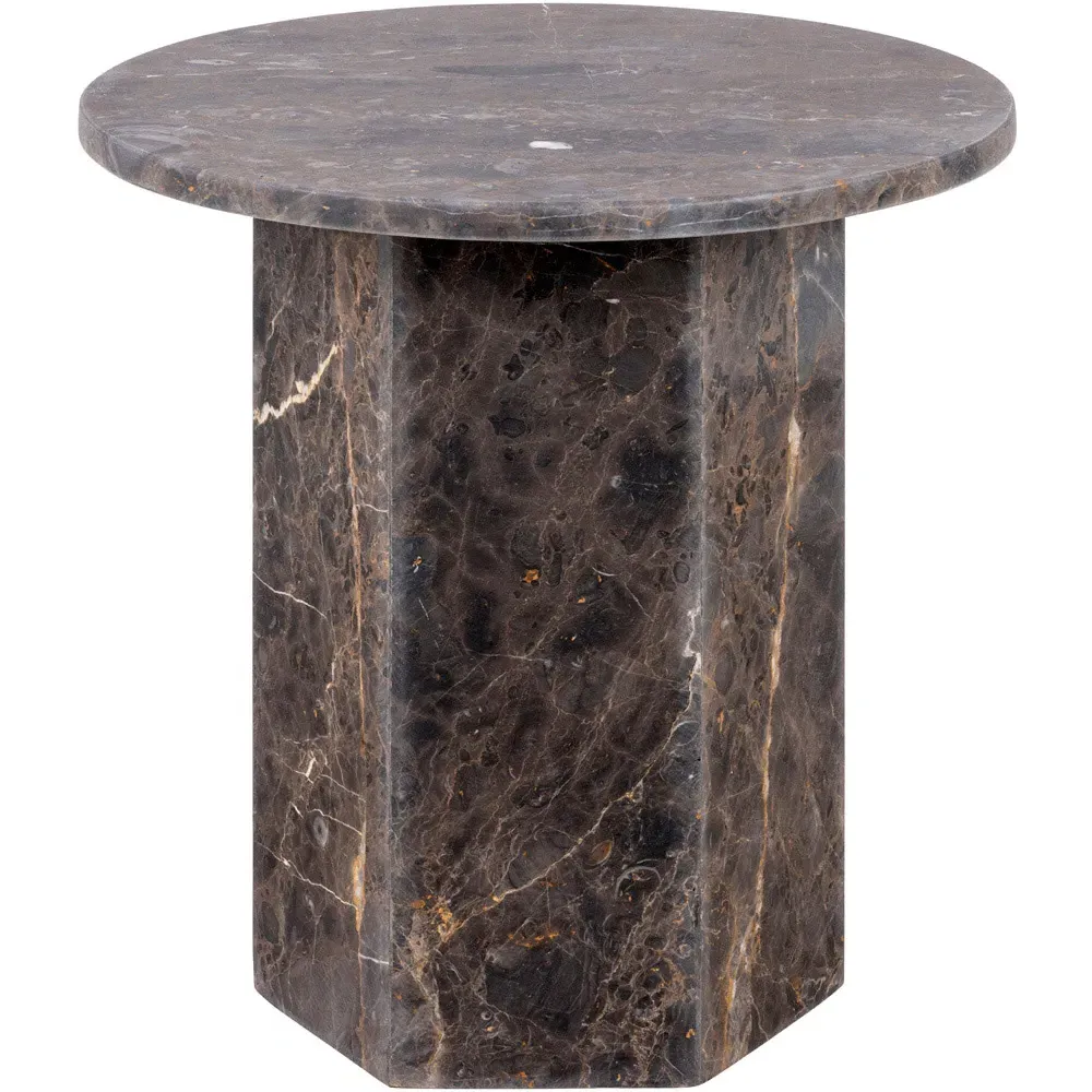 Florence Naxos Round Side Table - Grey, Marble
