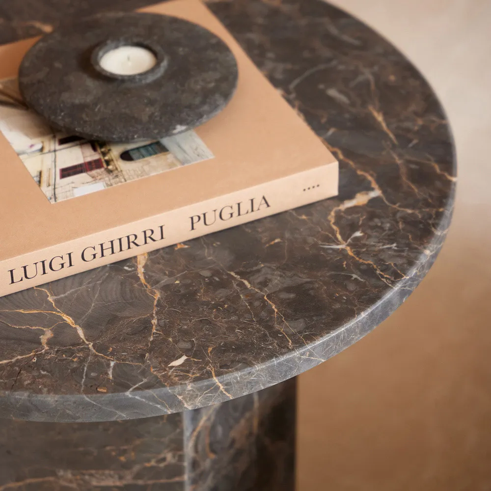 Florence Naxos Round Side Table - Grey, Marble