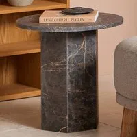 Florence Naxos Round Side Table - Grey, Marble