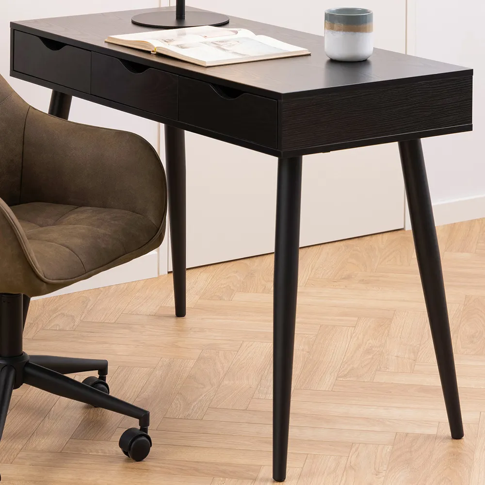Florence Neptun 3 Drawer Office Desk - Black image