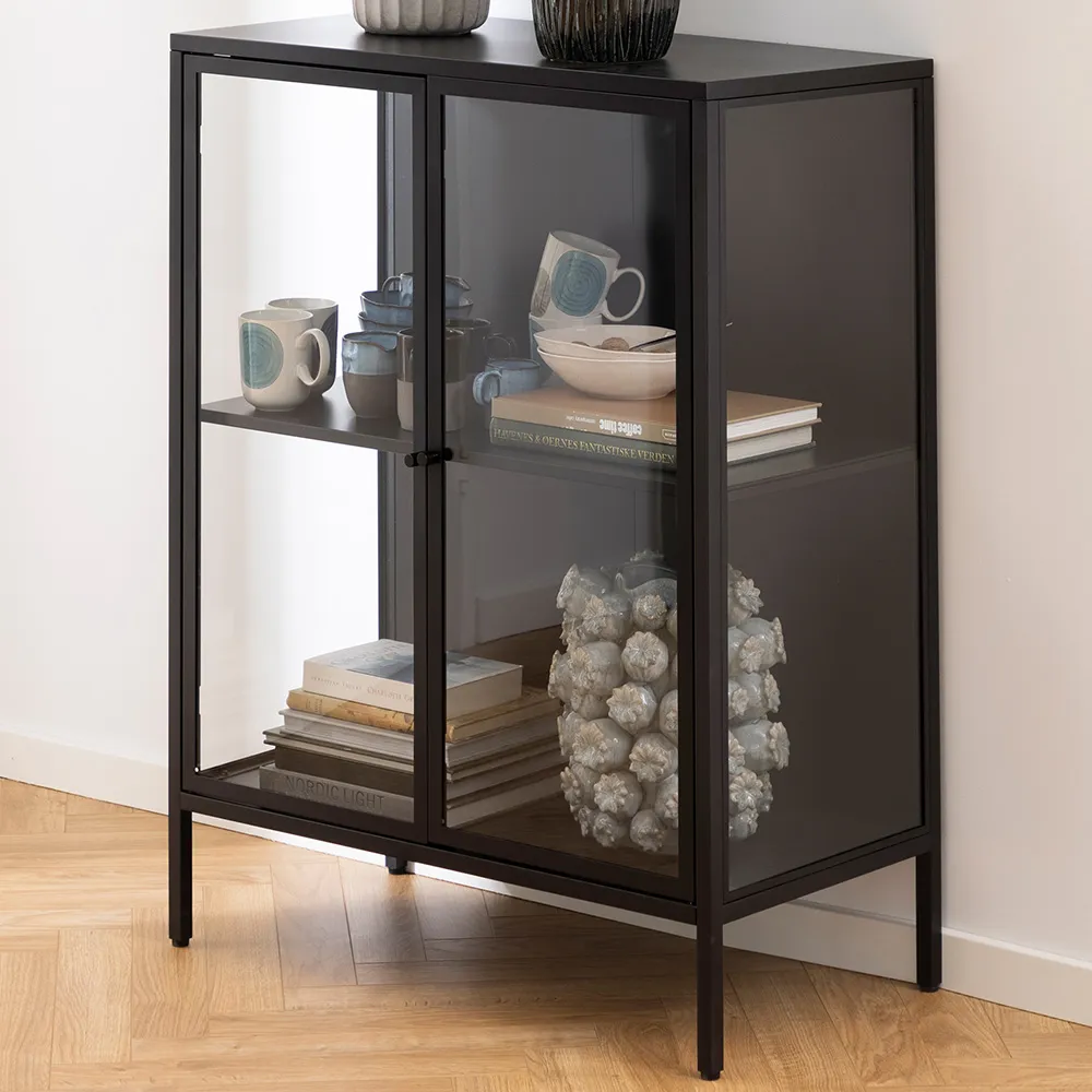 Florence Newcastle 2 Door Low Display Cabinet - Black, Steel image