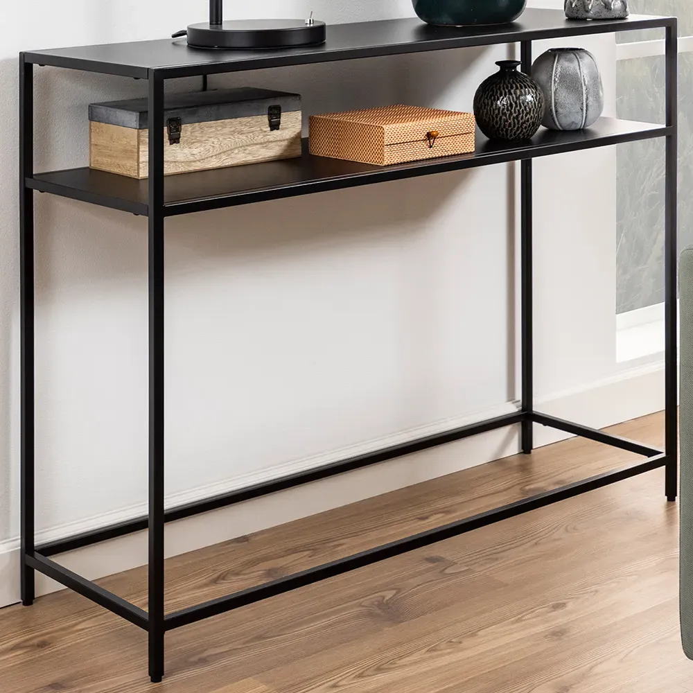 Florence Newcastle Open Shelf Console Table - Black