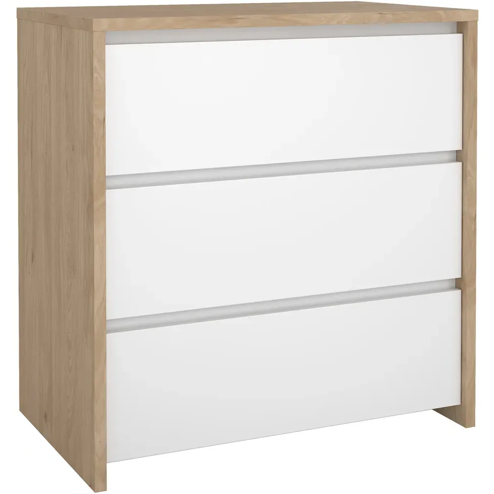 Florence Next 3 Drawer Chest of Drawers - White, Jackson Hickory