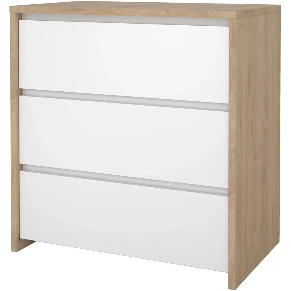 Florence Next 3 Drawer Chest of Drawers - White, Jackson Hickory