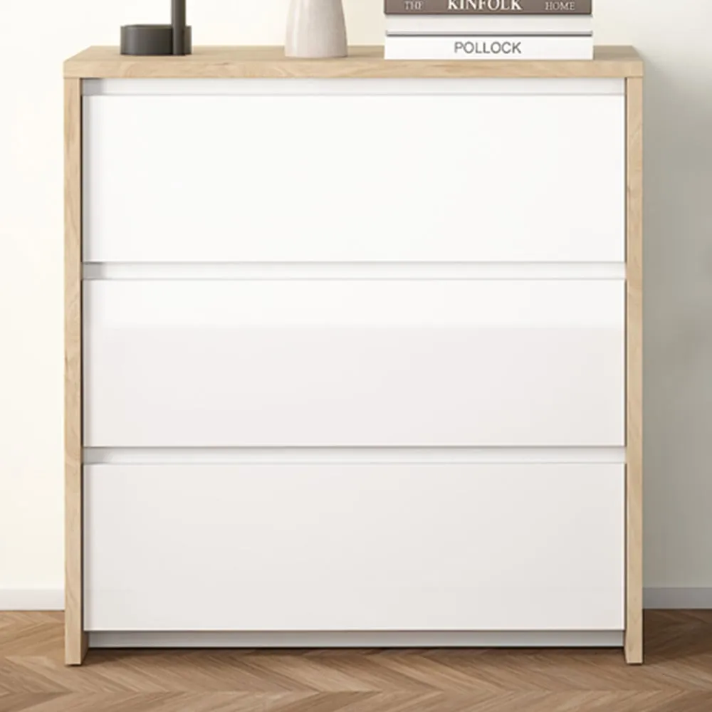 Florence Next 3 Drawer Chest of Drawers - White, Jackson Hickory