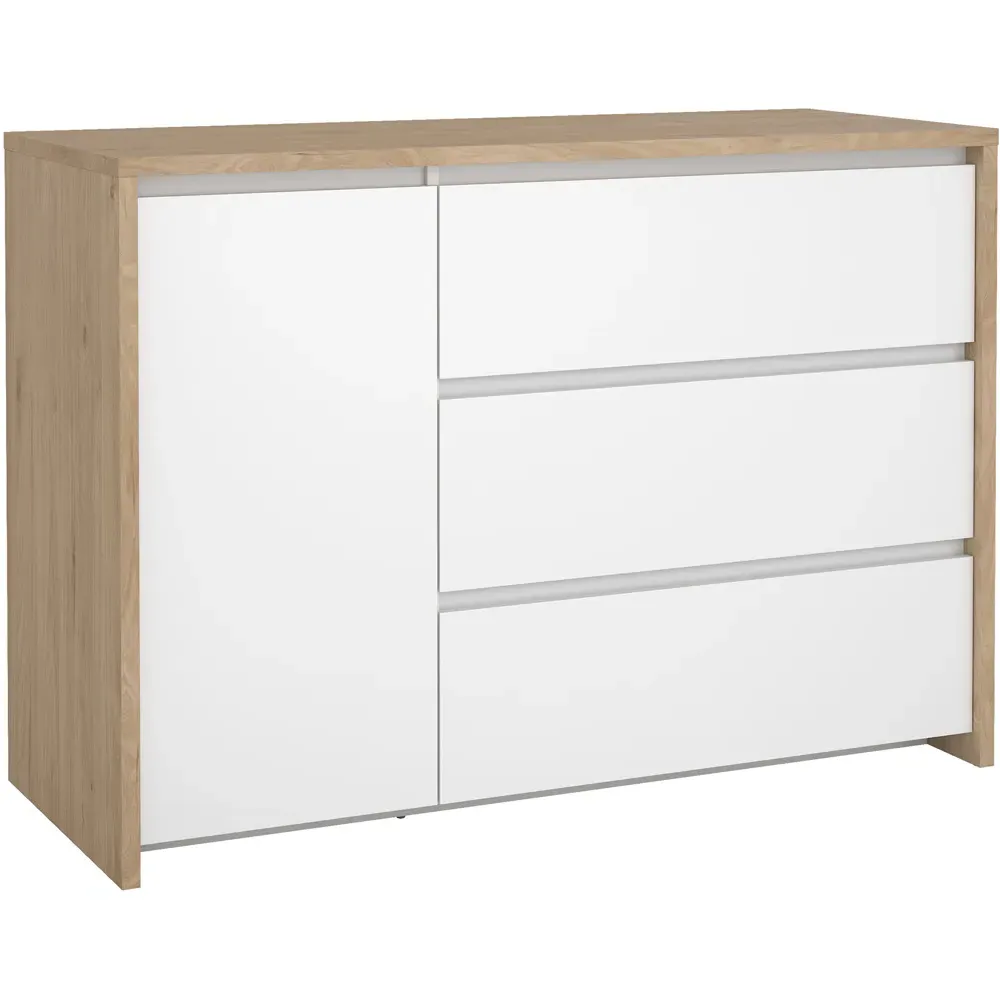 Florence Next Single Door 3 Drawer Sideboard - White, Jackson Hickory