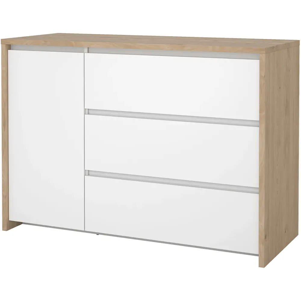 Florence Next Single Door 3 Drawer Sideboard - White, Jackson Hickory