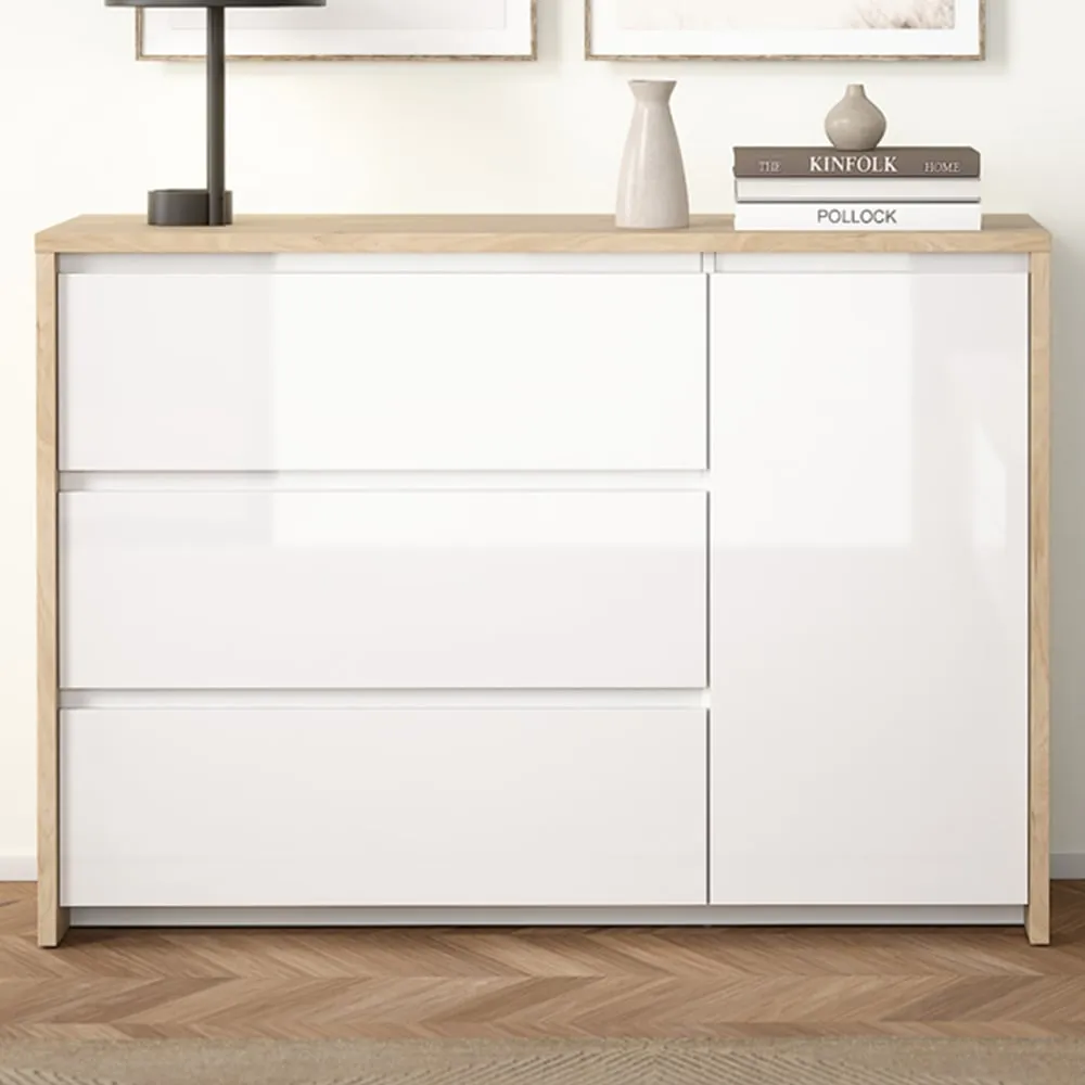 Florence Next Single Door 3 Drawer Sideboard - White, Jackson Hickory