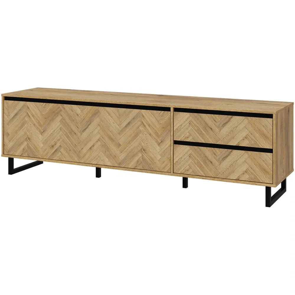 Florence Nikomedes Single Door 2 Drawer TV Unit - Oak, Black