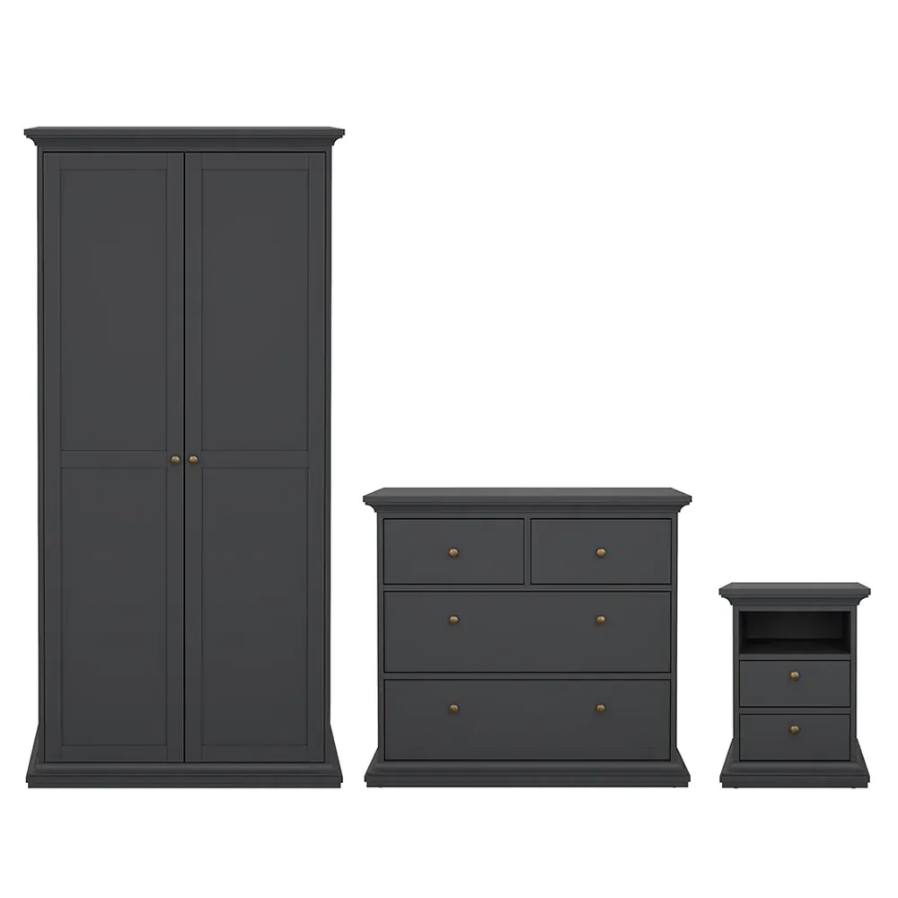 Florence Paris 3 Piece Bedroom Furniture Set - Matt Grey