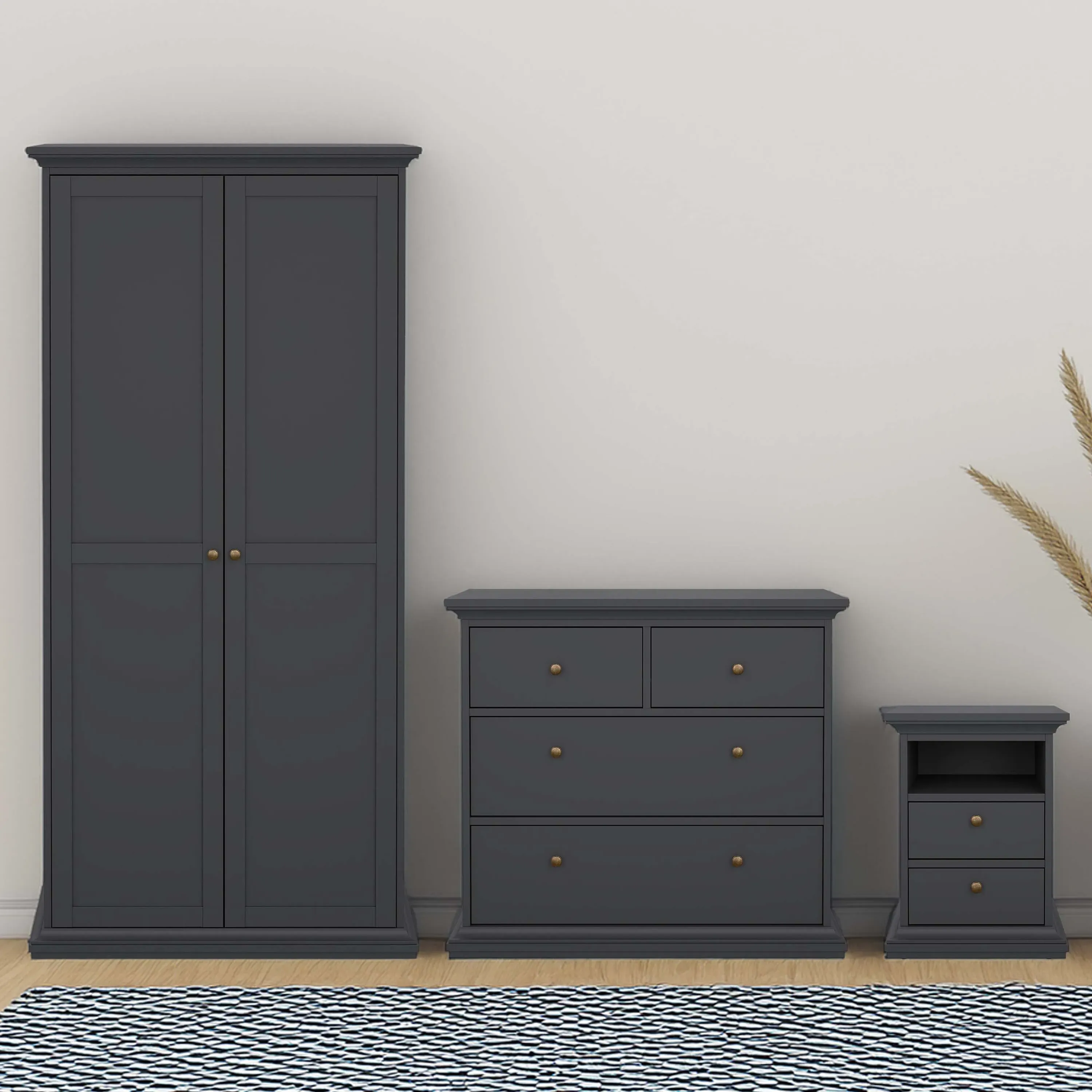 Florence Paris 3 Piece Bedroom Furniture Set - Matt Grey
