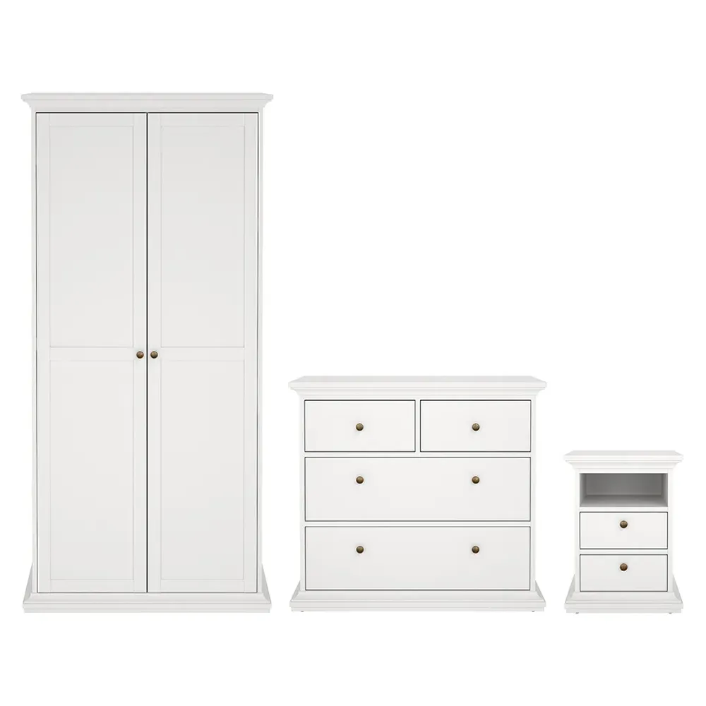 Florence Paris 3 Piece Bedroom Furniture Set - White