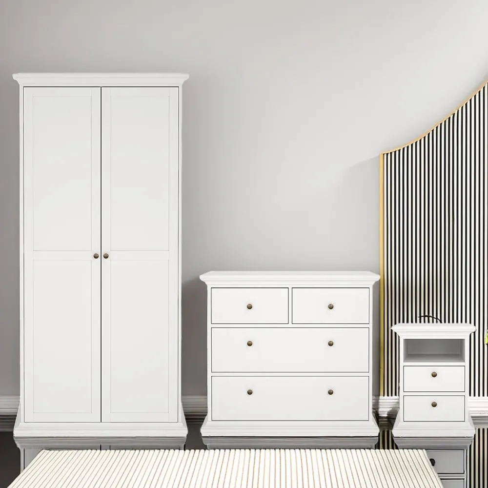 Florence Paris 3 Piece Bedroom Furniture Set - White