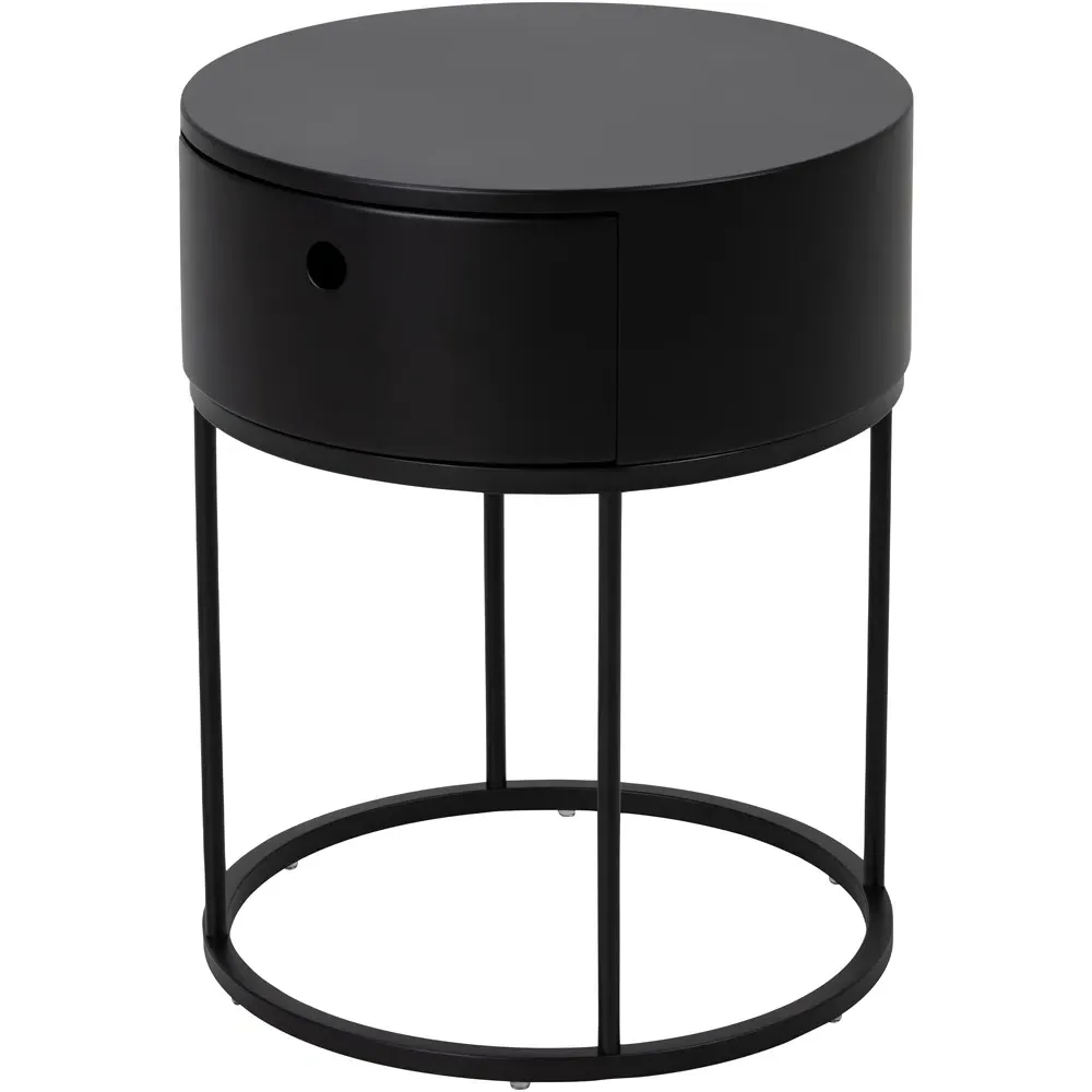 Florence Polo Round Bedside Table with Drawer - Black