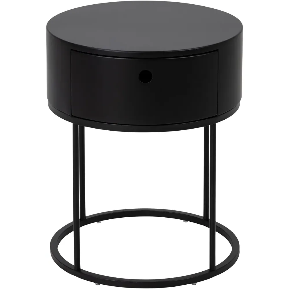 Florence Polo Round Bedside Table with Drawer - Black