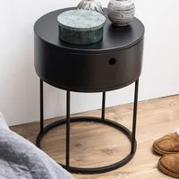 Florence Polo Round Bedside Table with Drawer - Black