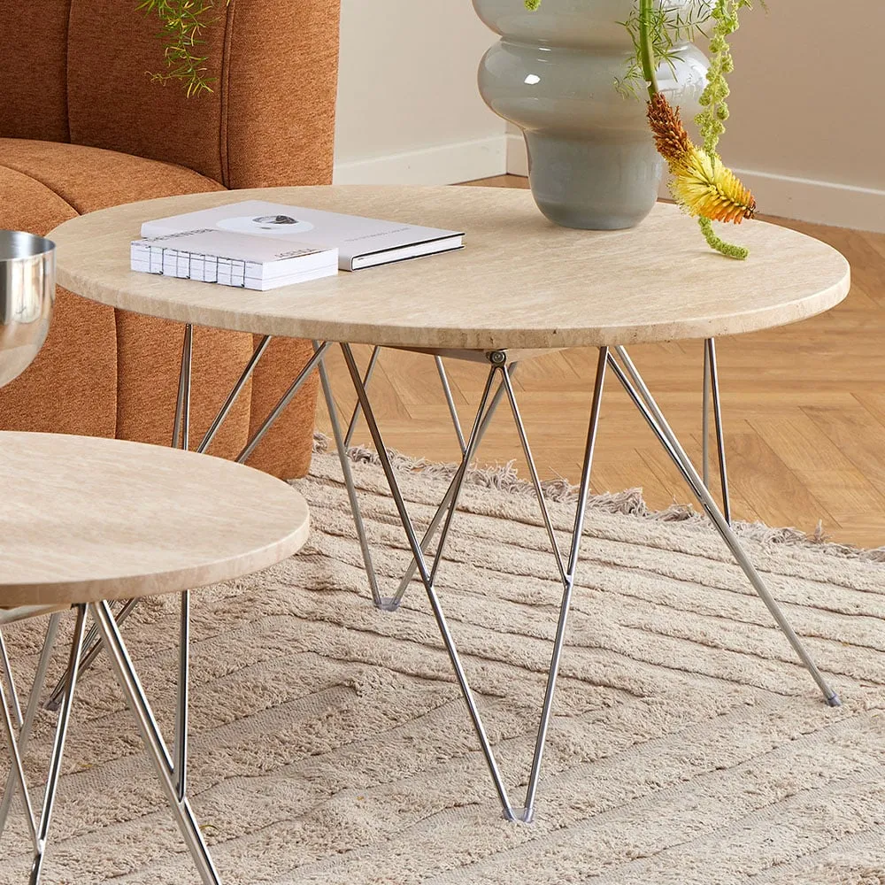 Florence Prunus Round Coffee Table - Beige, Travertine