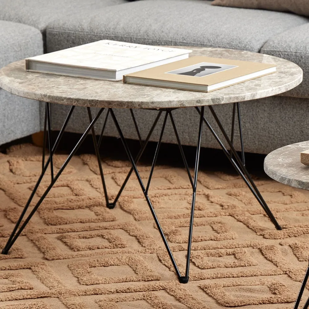 Florence Prunus Round Coffee Table - Brown Marble, Steel