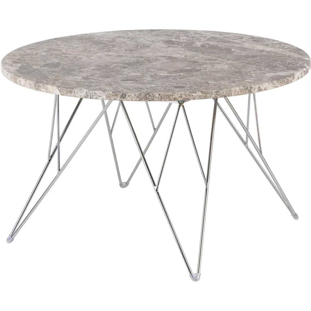 Florence Prunus Round Coffee Table - Grey Brown Marble, Chrome Steel