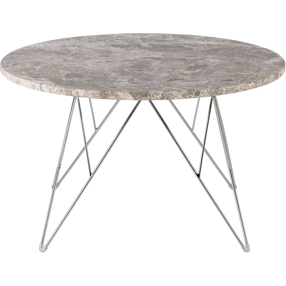 Florence Prunus Round Coffee Table - Grey Brown Marble, Chrome Steel