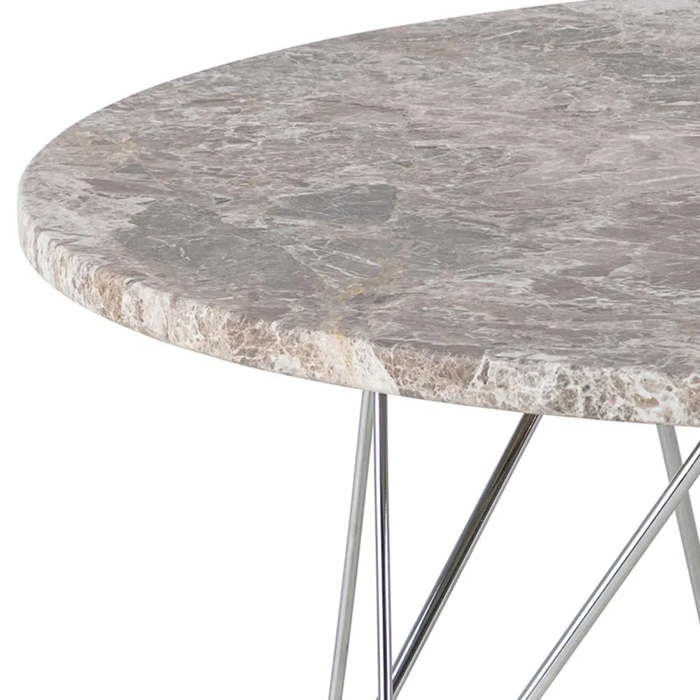 Florence Prunus Round Coffee Table - Grey Brown Marble, Chrome Steel