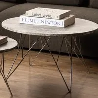 Florence Prunus Round Coffee Table - Grey Brown Marble, Chrome Steel