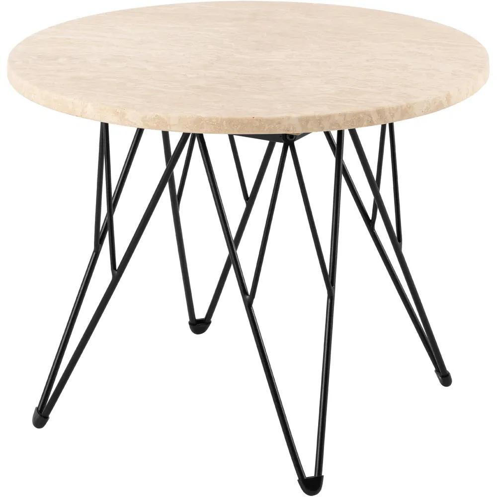 Florence Prunus Round Side Table - Beige, Travertine