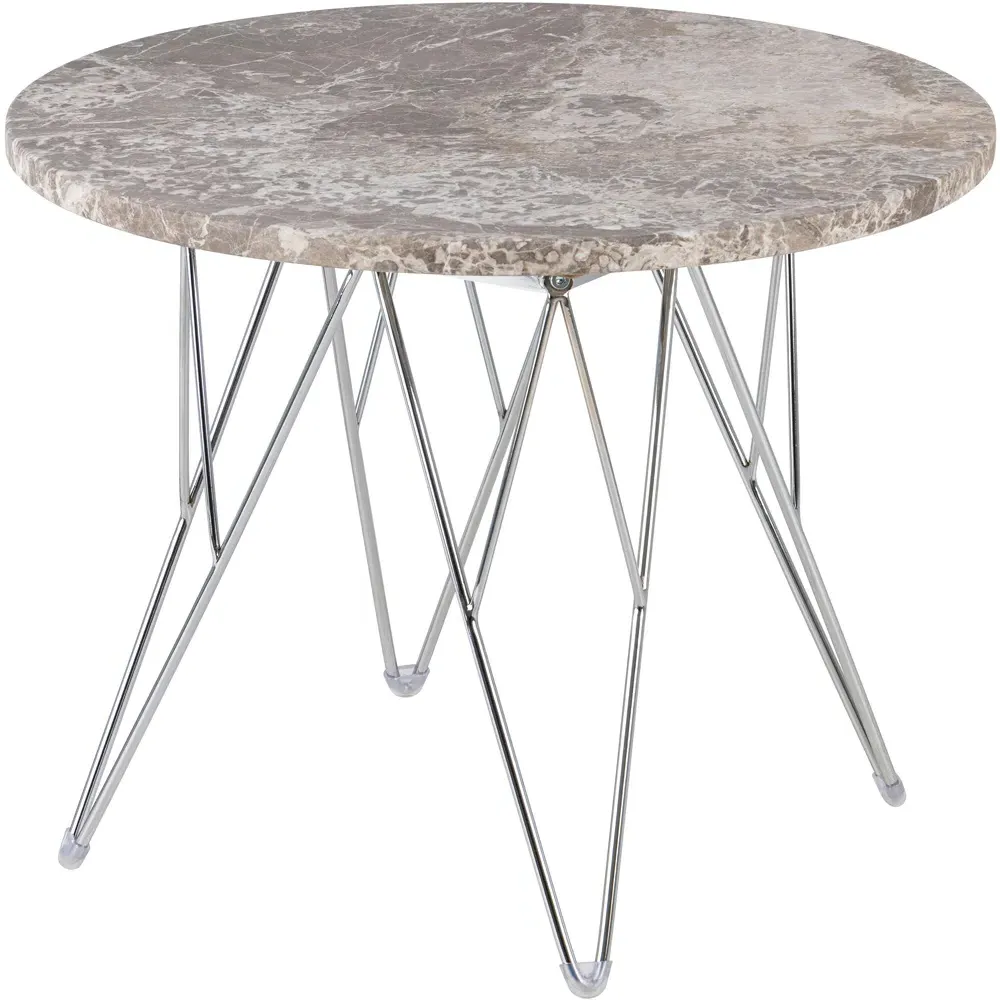 Florence Prunus Round Side Table - Grey Brown Marble, Chrome Steel