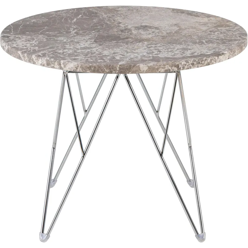 Florence Prunus Round Side Table - Grey Brown Marble, Chrome Steel