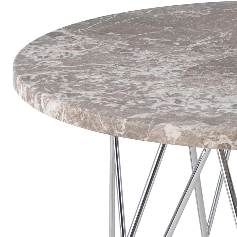 Florence Prunus Round Side Table - Grey Brown Marble, Chrome Steel