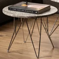 Florence Prunus Round Side Table - Grey Brown Marble, Chrome Steel