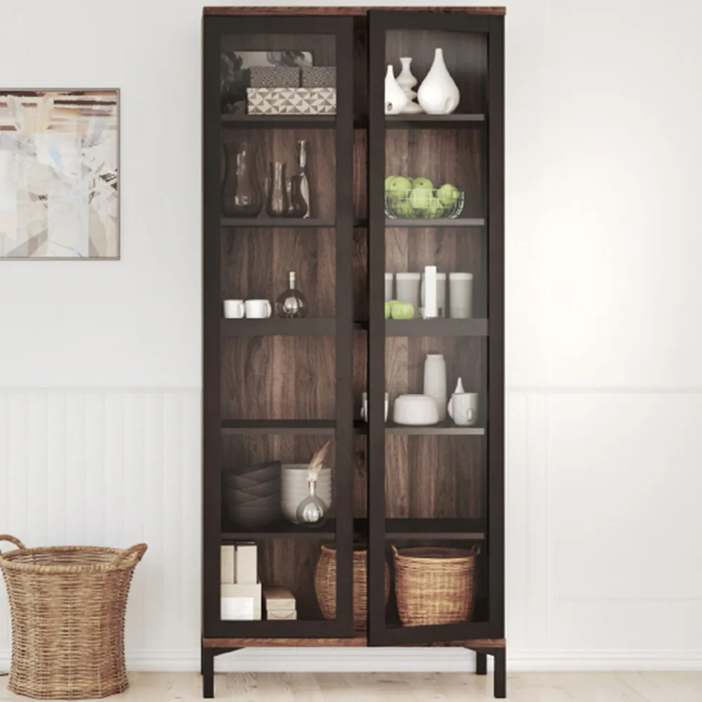 Florence Roomers 2 Door Glazed Display Cabinet - Black, Walnut