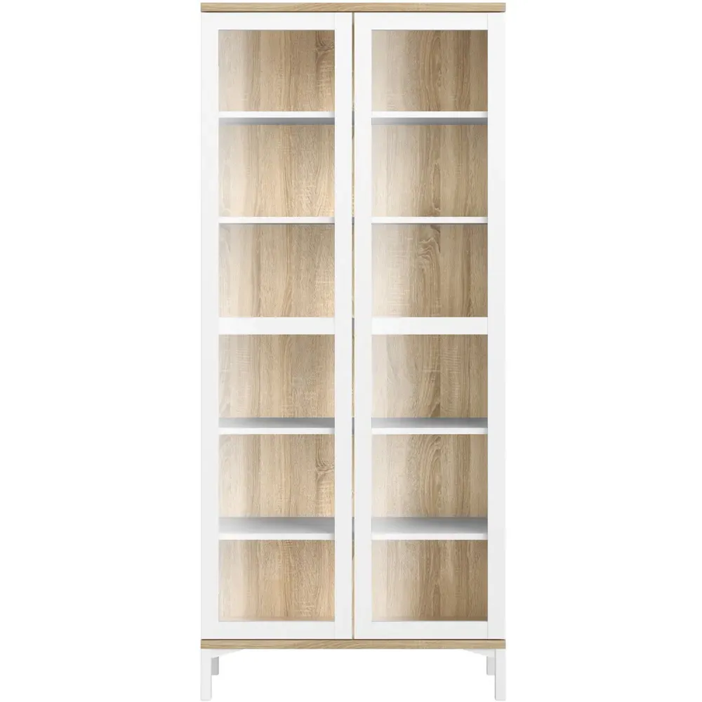Florence Roomers 2 Door Glazed Display Cabinet - White, Oak
