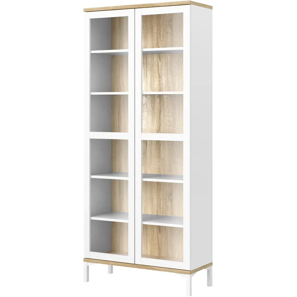 Florence Roomers 2 Door Glazed Display Cabinet - White, Oak