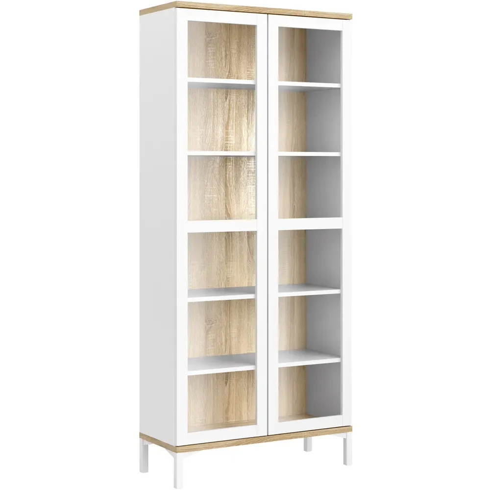 Florence Roomers 2 Door Glazed Display Cabinet - White, Oak