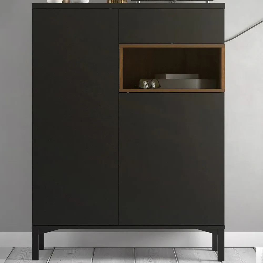Florence Roomers 2 Door Sideboard with Drawer - Black, Walnut image