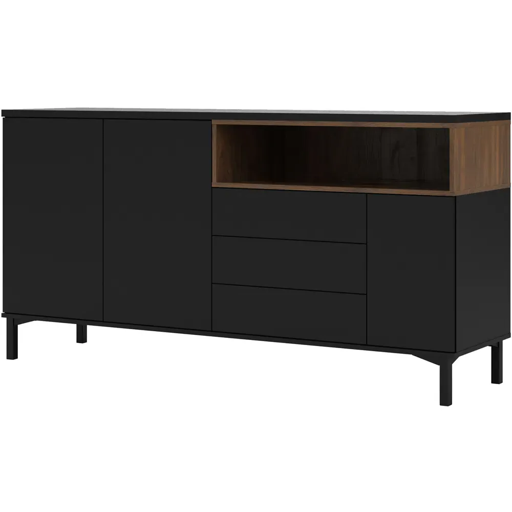 Florence Roomers 3 Door 3 Drawer Sideboard - Black, Walnut